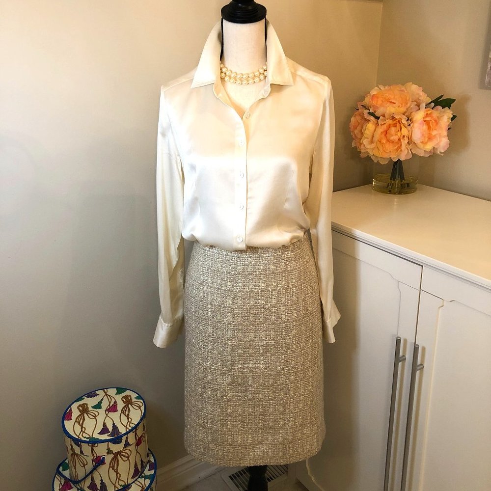Talbots, Pale Yellow Multi-Color Tweed Pencil Skirt, Size 12P
